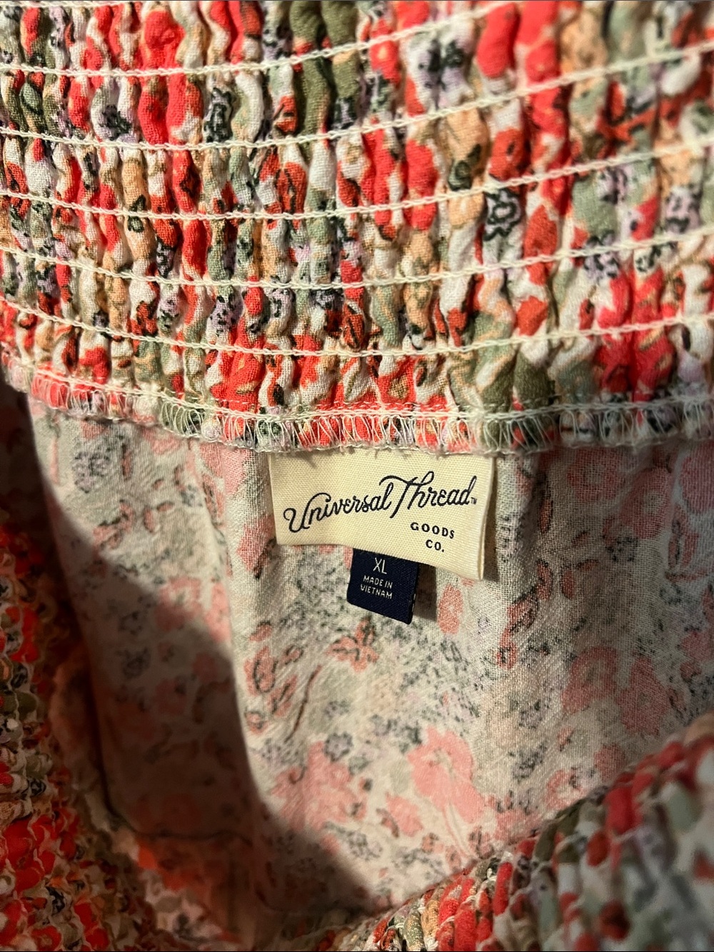 Universal Thread Coral and Cream Floral Smocked Midi Skirt - Picture 2 of 4